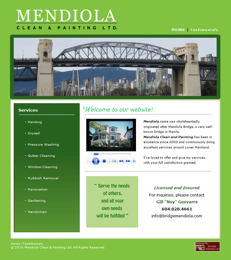 PB Web Solutions Ltd sample website design, Mendiola Clean and Painting